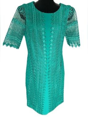 Antonio Melani Crochet Lace Sheath Dress in a vibrant emerald green